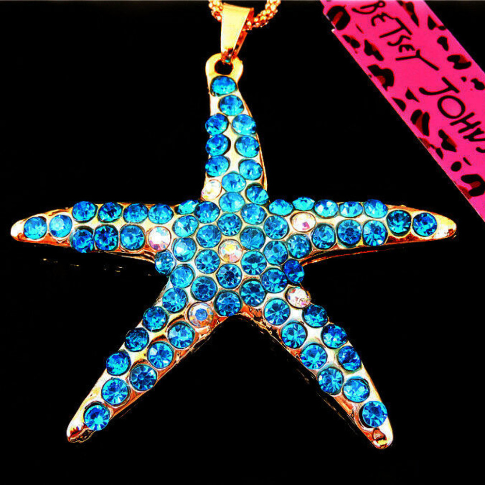 Betsey Johnson blue crystal pave starfish necklace